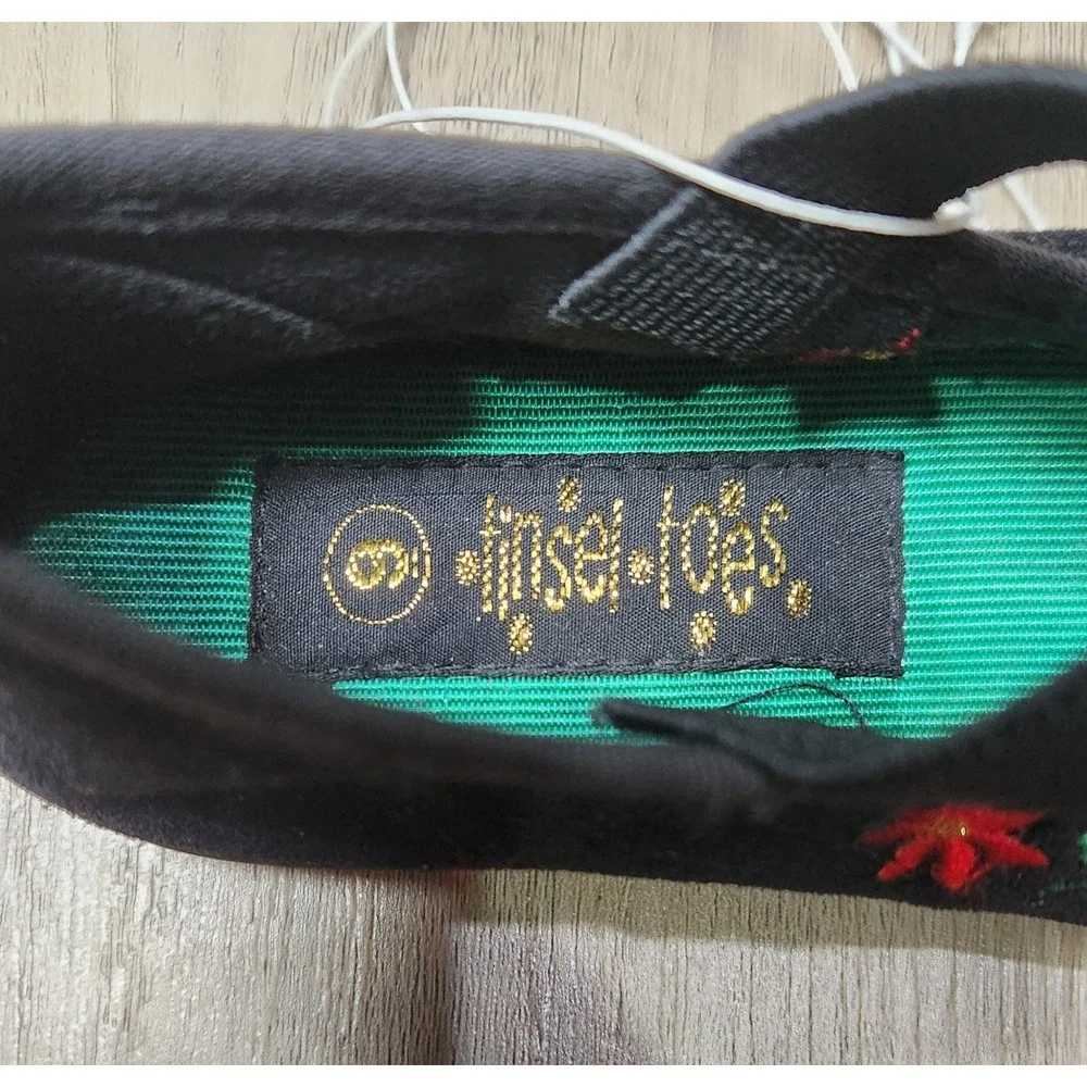 Tinsel Toes Girls Black Velvet Floral Embroidered Mary‎ Jane Flats Size 9 NEW